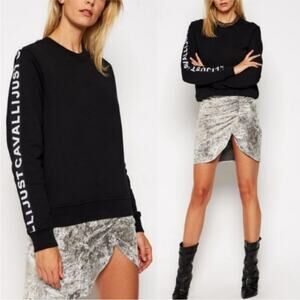 NWT Just Cavalli Black Cotton Pullover Logo Long Sleeve Sweatshirt $318 Large